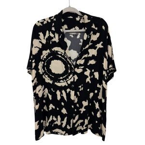 Alembika Mandala Speckle Blouse Size Large Tie Dye Boxy Black White Artsy